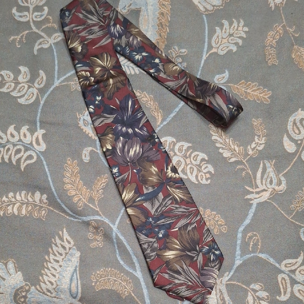 Dior Burgundy and Gold Floral Tie